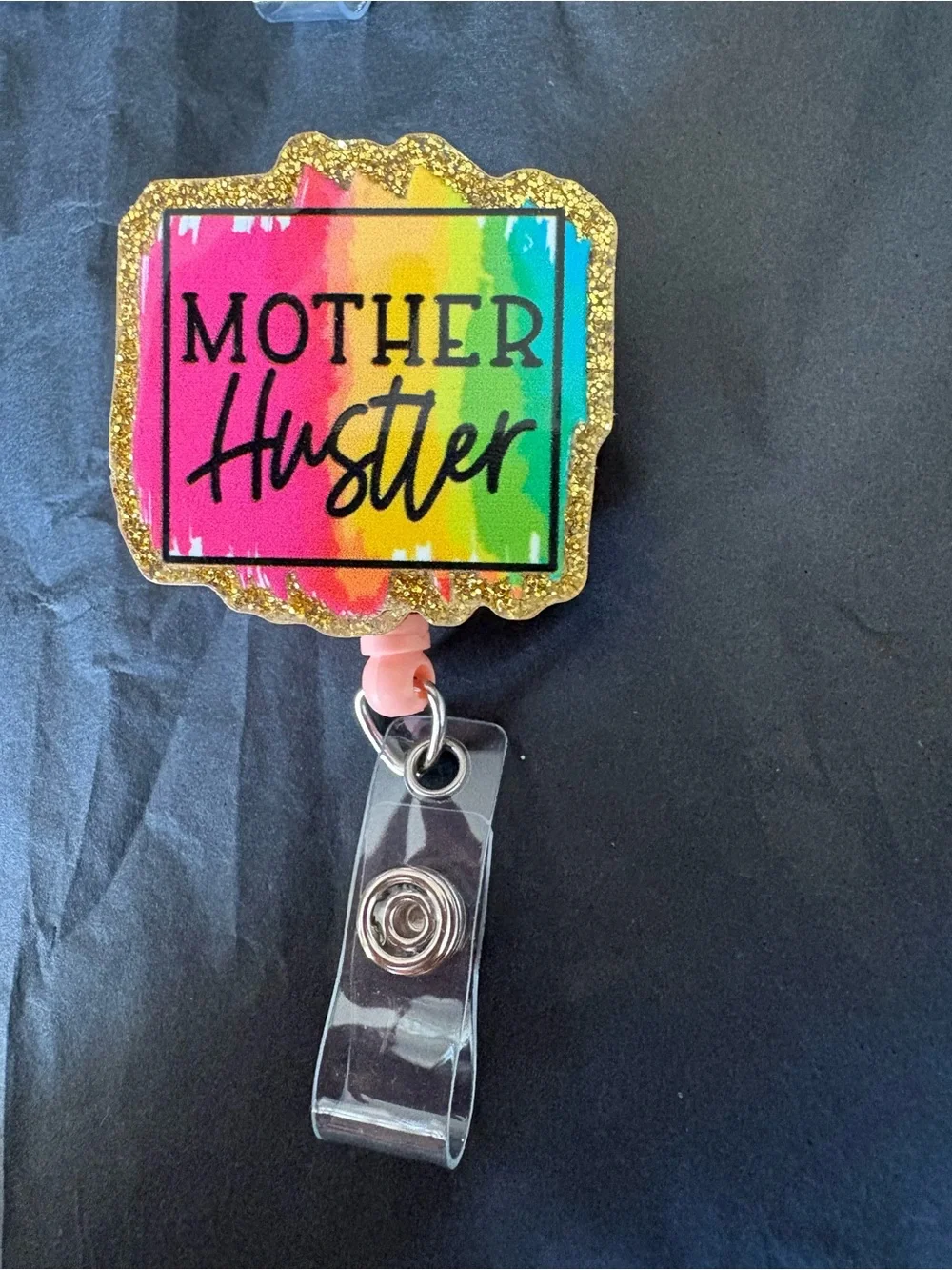 Mother Hustler Rainbow Glitter Badge Reel for Women